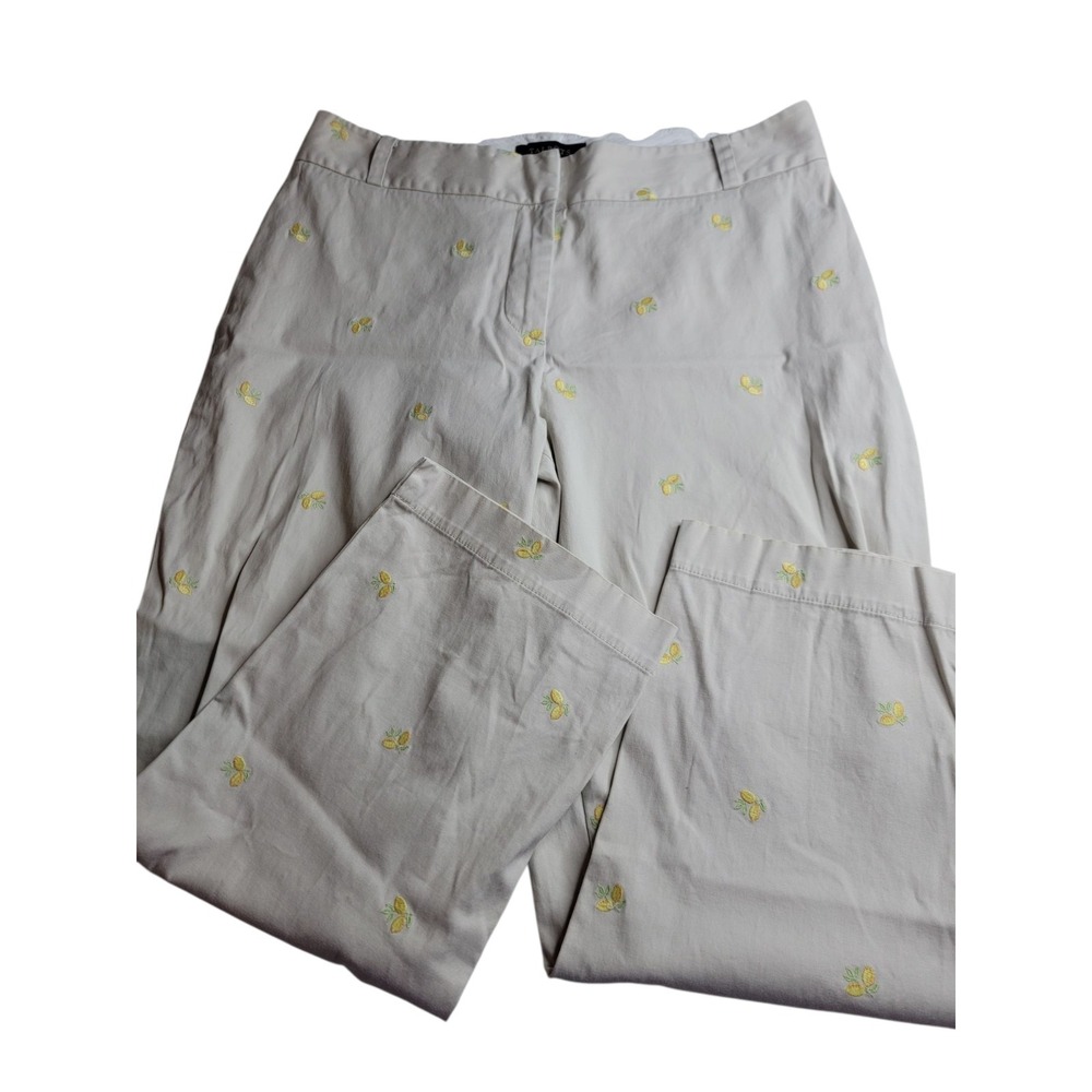 Talbots Heritage Lemon Embroidered Cropped Pants Beige Capri Chino Size 8